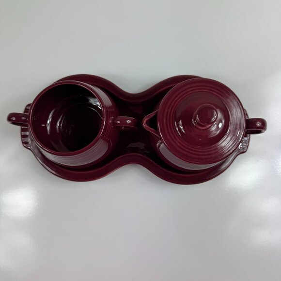 Fiesta Ware 4 Piece Sugar Bowl Creamer Set w/Tray Cinnabar Retired Serveware - Picture 2 of 13